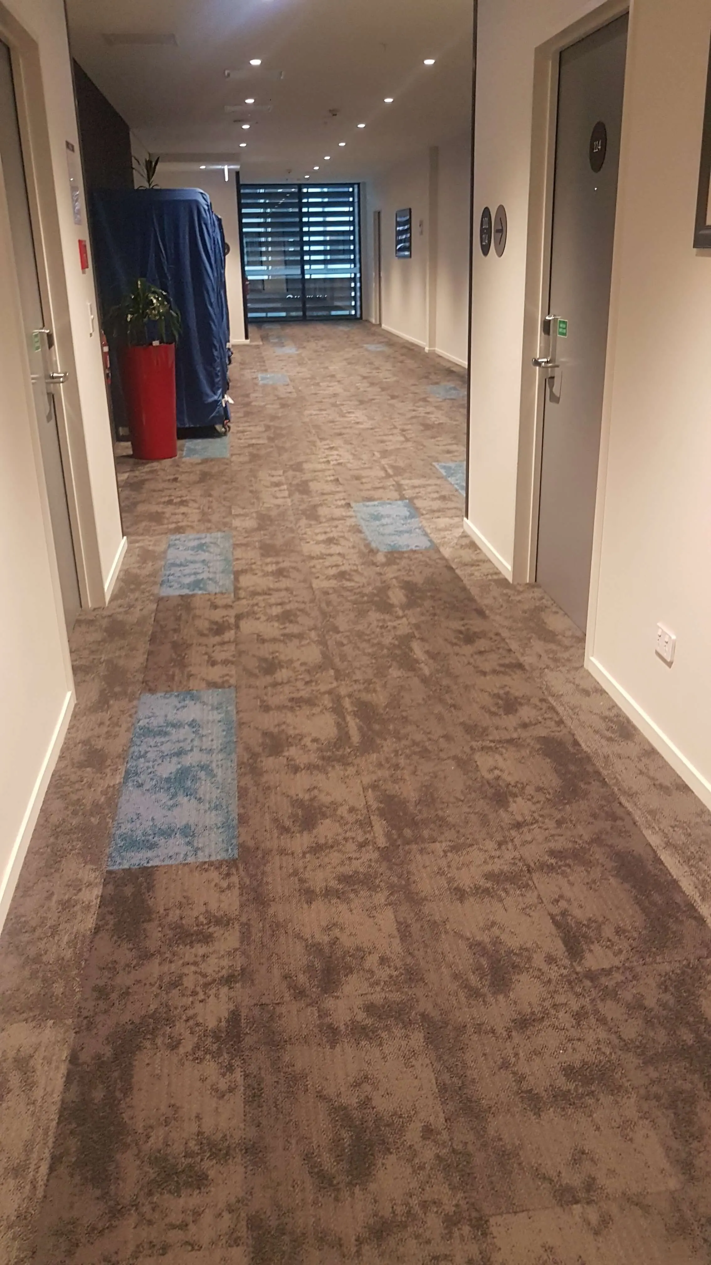 Quest Apartments: Timber-look flooring in the apartments and patterned carpet in the corridor