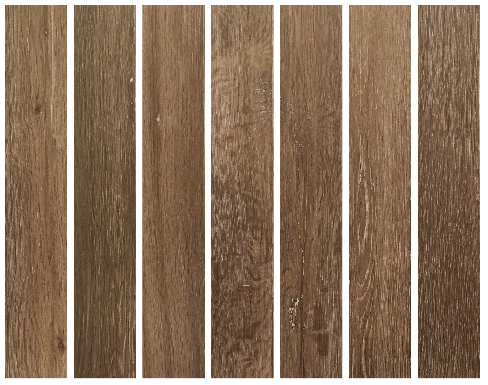 Row of dark brown oak-look SPC flooring planks