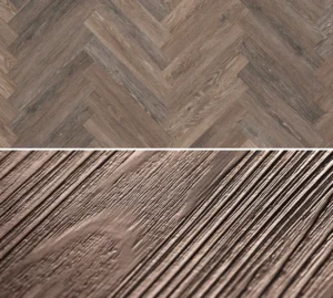 Taupe herringbone timber-look SPC flooring samples